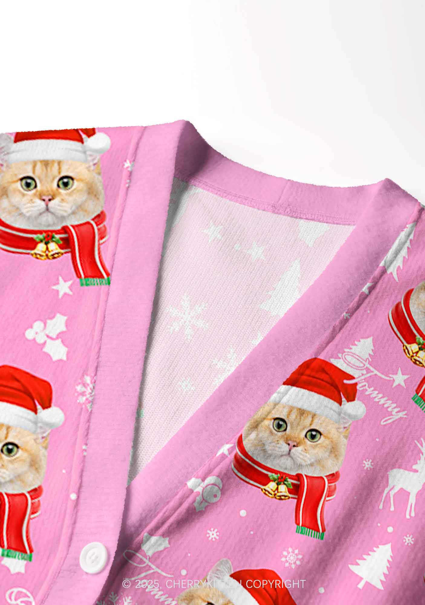 Custom Christmas Sweet Cat Face Y2K Christmas Cardigan Knit Sweatshirt Cherrykitten