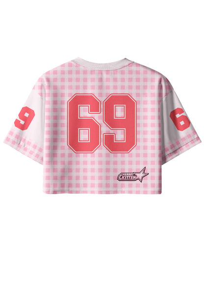 Lesbian Princess Cake Pink Plaid Pride Y2K Crop Sport Jersey Shirts Cherrykitten