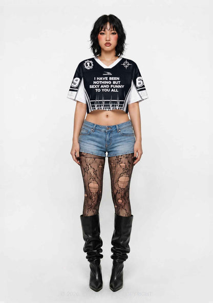 Black I Have Been Funny Y2K Crop Sport Jersey Shirts Cherrykitten