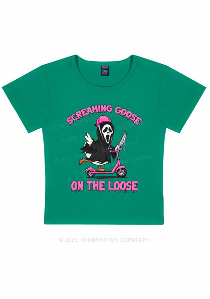 Halloween Screaming Goose On Loose Y2K Baby Tee Cherrykitten