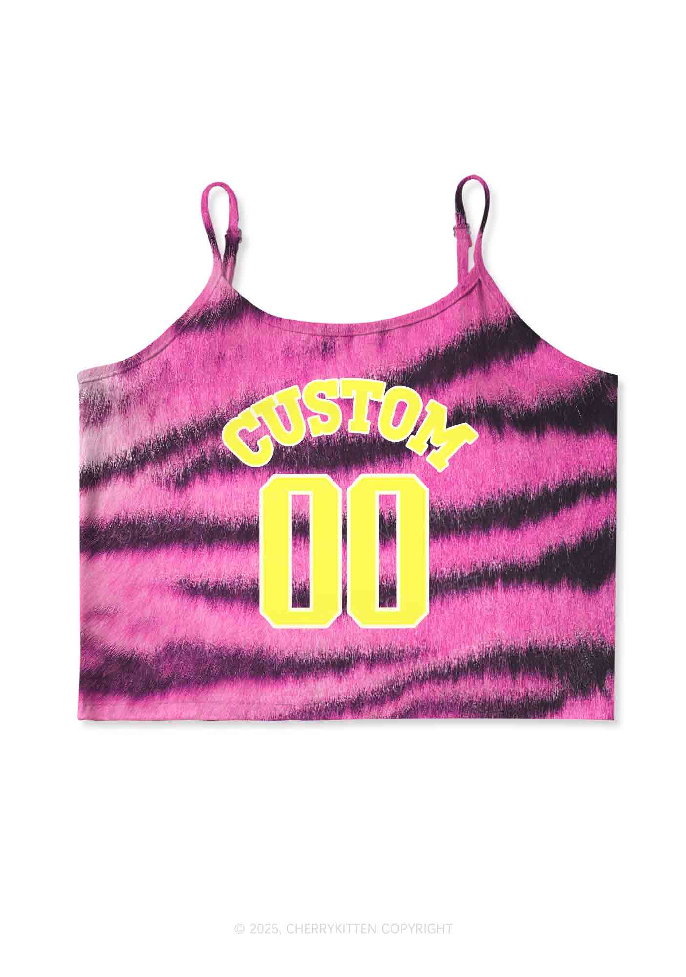 Pink Tiger Stripe Custom Text Y2K Print Cami Crop Top Cherrykitten