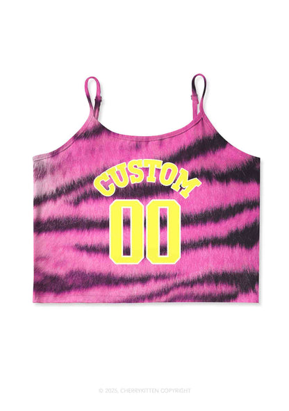 Pink Tiger Stripe Custom Text Y2K Print Cami Crop Top Cherrykitten