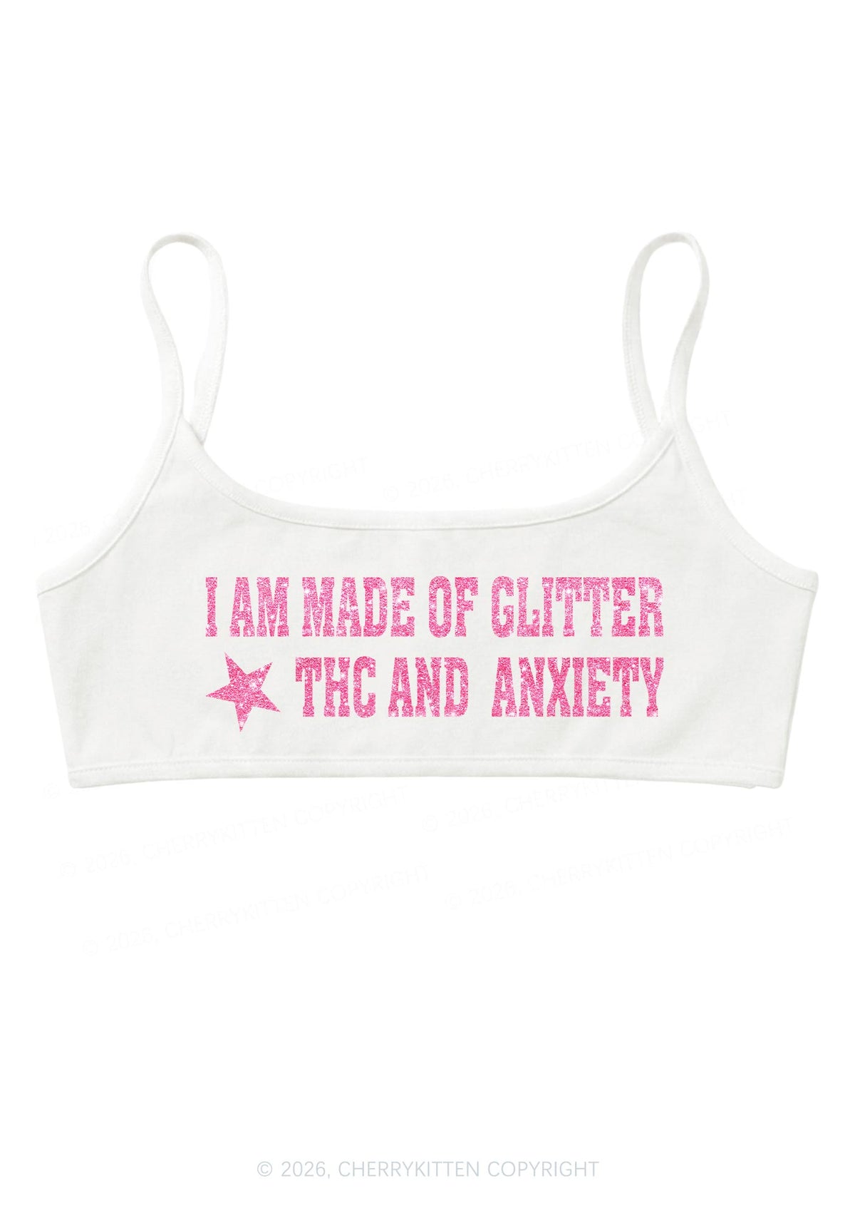 Made Of Glitter Thc Anxiety Y2K Super Crop Cami Cherrykitten