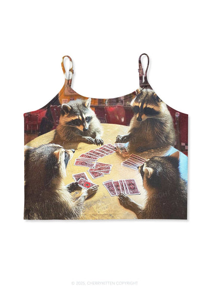 Raccoon Poker Y2K Print Cami Crop Top Cherrykitten