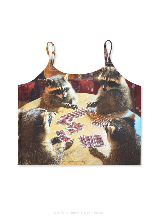 Raccoon Poker Y2K Print Cami Crop Top Cherrykitten