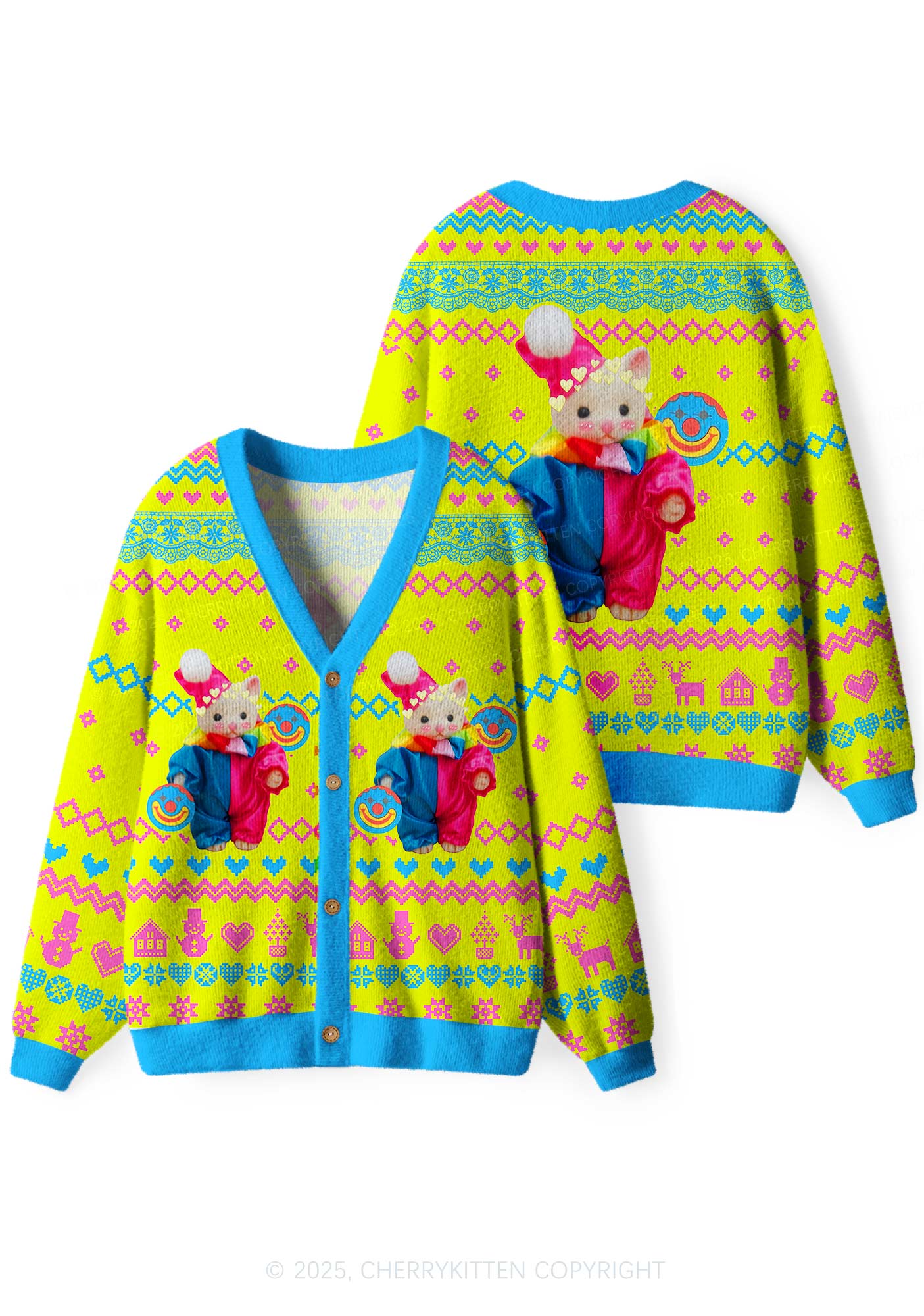 Chat Clown Y2K Christmas Cardigan Knit Sweatshirt Cherrykitten