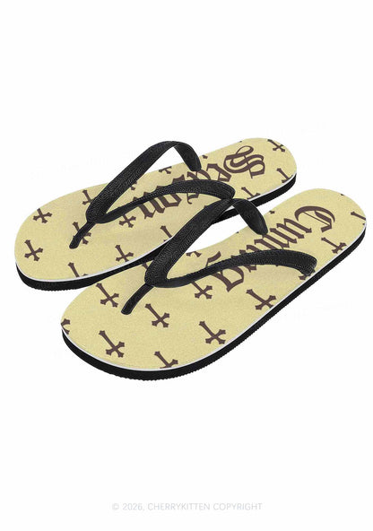 Cxxting Season Cross Y2K Print Flip Flops Cherrykitten