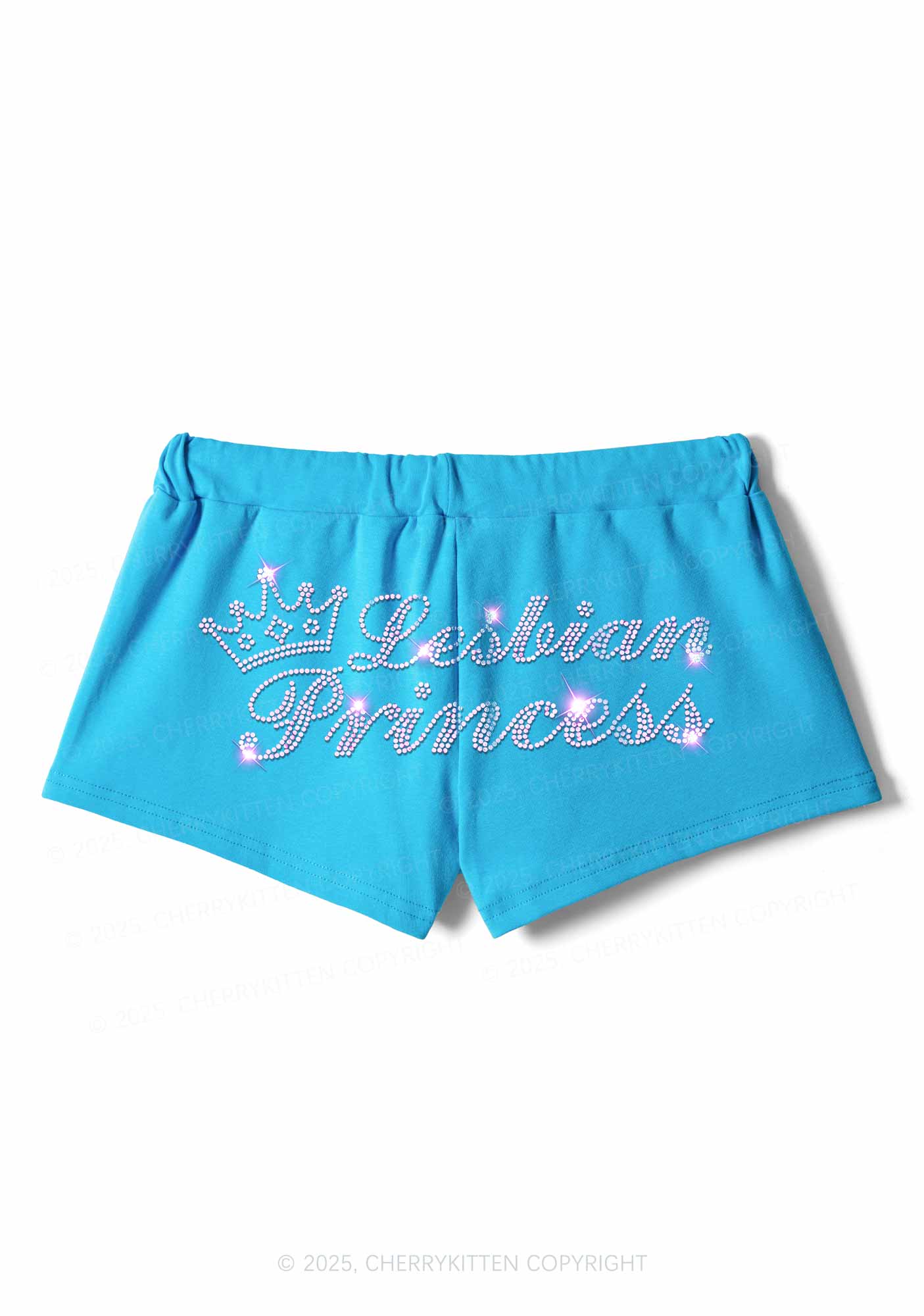 Rhinestone Lesbian Princess Pride Y2K Drawstring Mini Shorts Cherrykitten