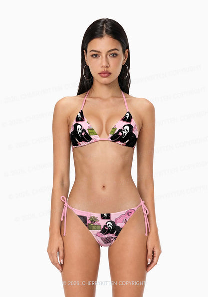 Halloween Skeleton Calling Y2K Print Bikini Set Cherrykitten
