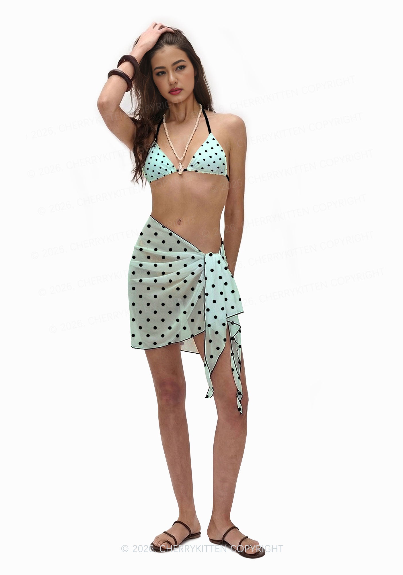 Black Dots On Mint Green Y2K Print Bikini Set Cherrykitten