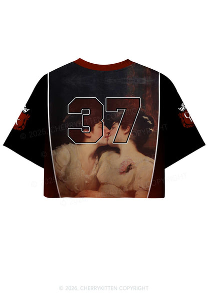 Lesbian Kissing Girls Is Worth Pride Y2K Crop Sport Jersey Shirts Cherrykitten