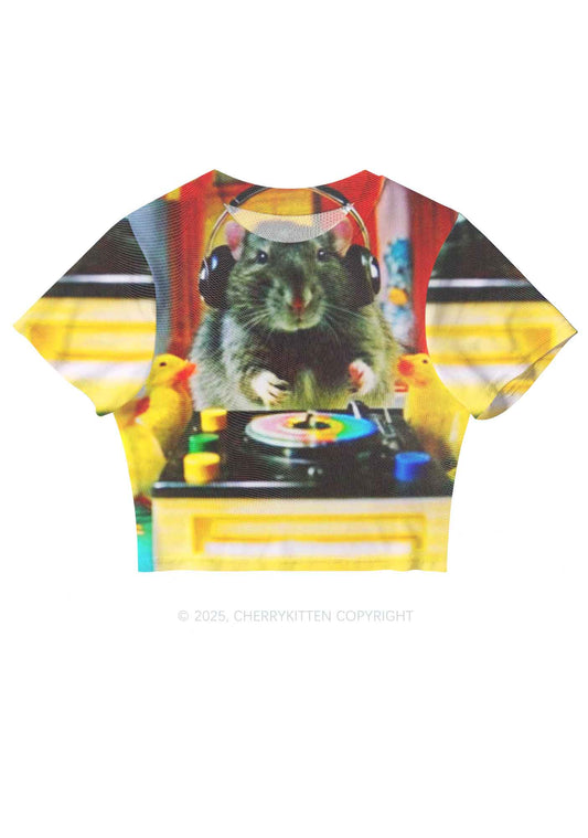 DJ Rat Duck Y2K Mesh Crop Top Cherrykitten