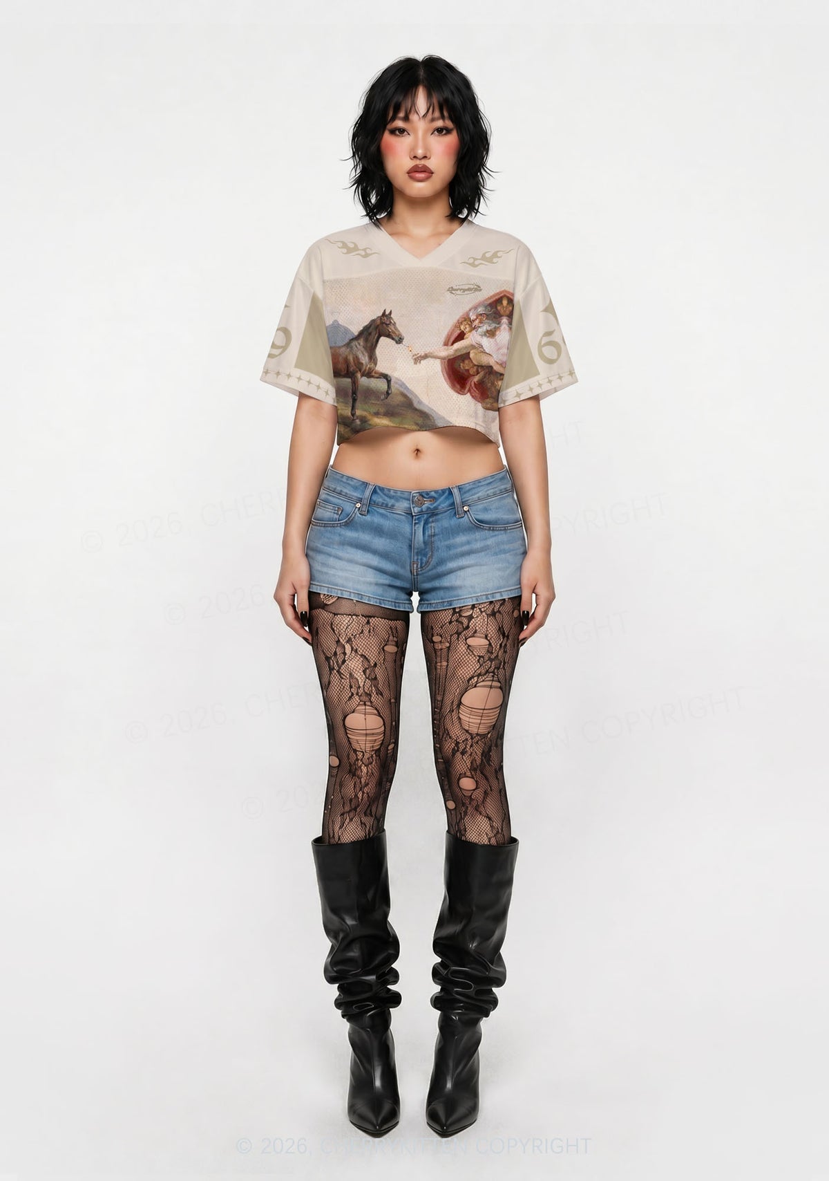 God Smoking Horse Y2K Crop Sport Jersey Shirts Cherrykitten