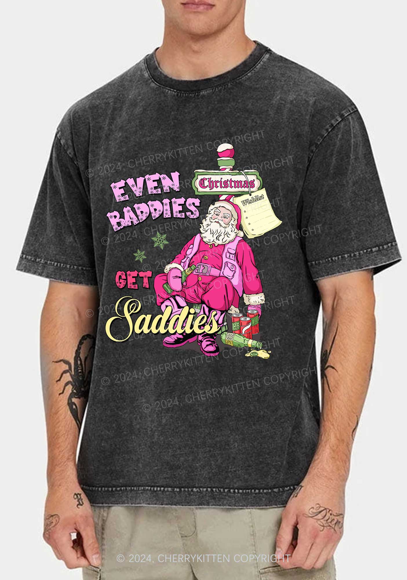 Christmas Baddies Santa Y2K Washed Tee Cherrykitten