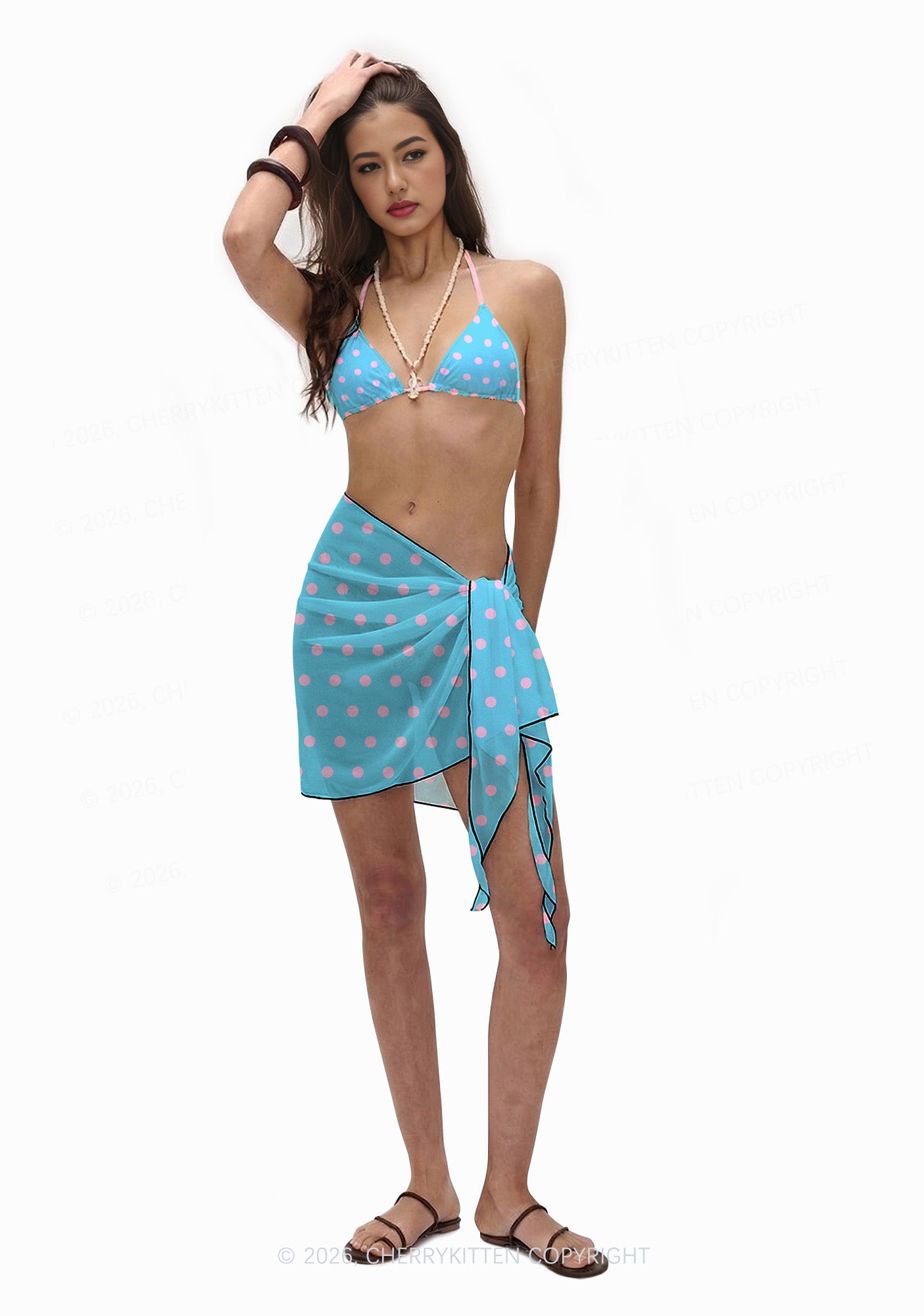 Blue And Pink Dots Y2K Print Bikini Set Cherrykitten
