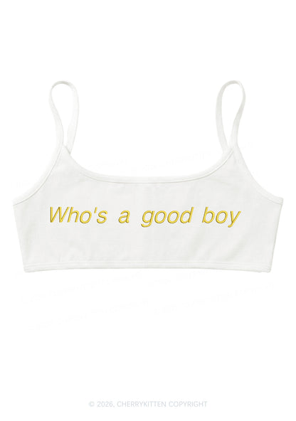 Embroidered Whos A Good Boy Y2K Super Crop Cami Cherrykitten