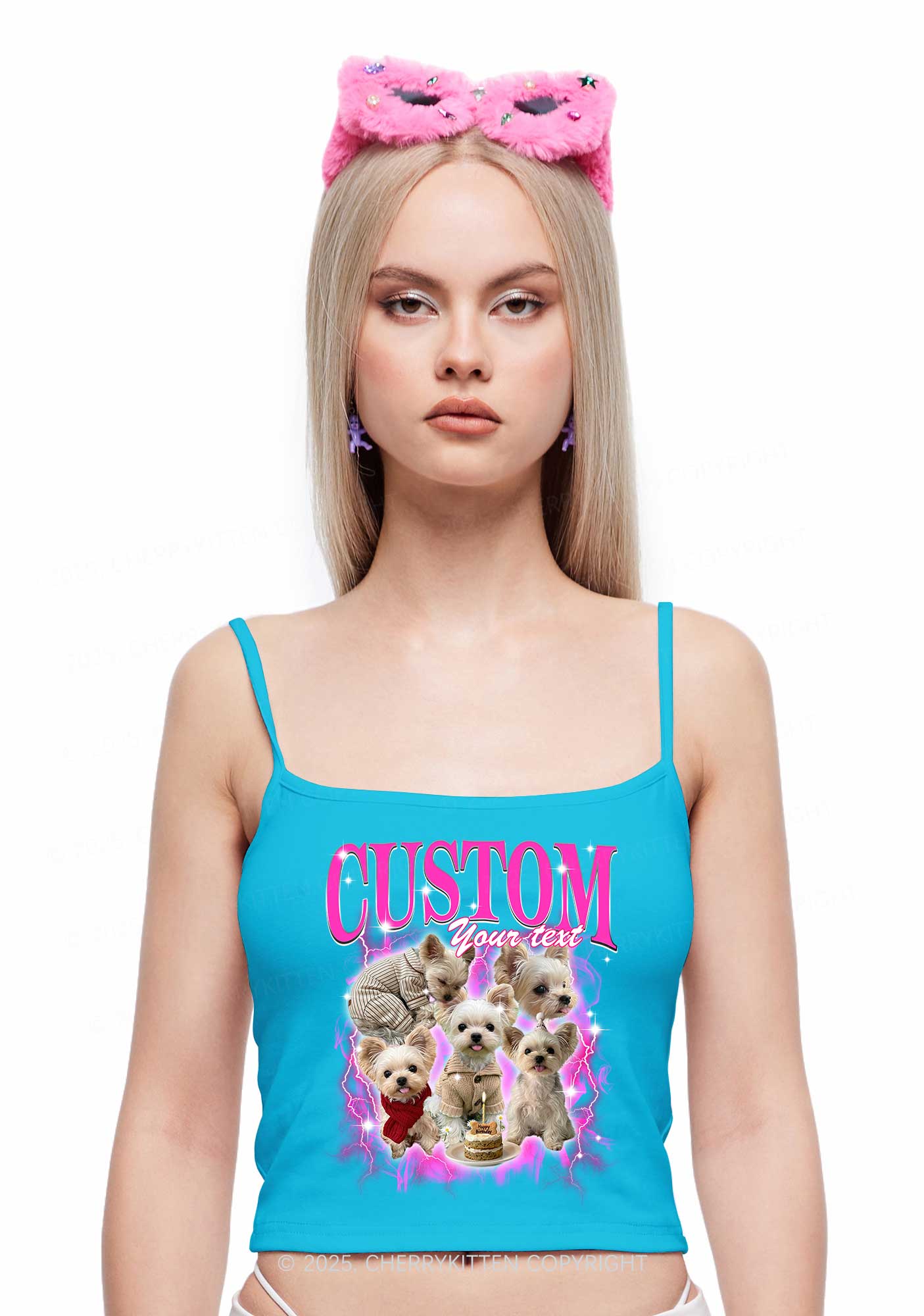 Custom Sparkle Dog Photo Y2K Spaghetti Strap Cami Cherrykitten