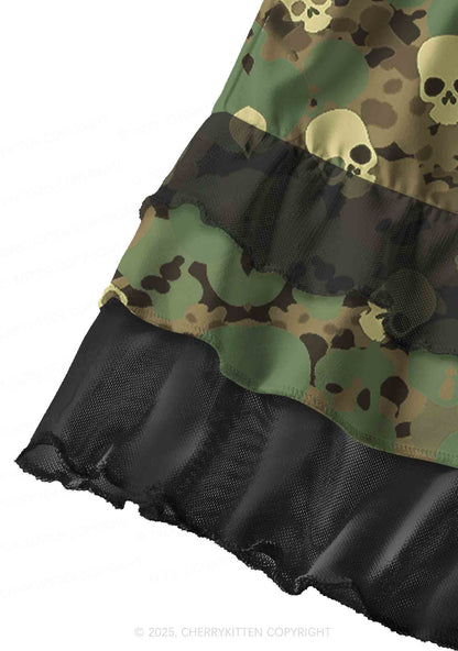 Halloween Camouflage Skull Y2K Print Mini Layered Skirt Cherrykitten