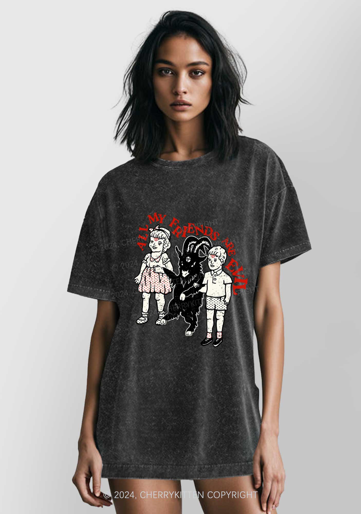 My Friends Are Evil Y2K Washed Tee Cherrykitten
