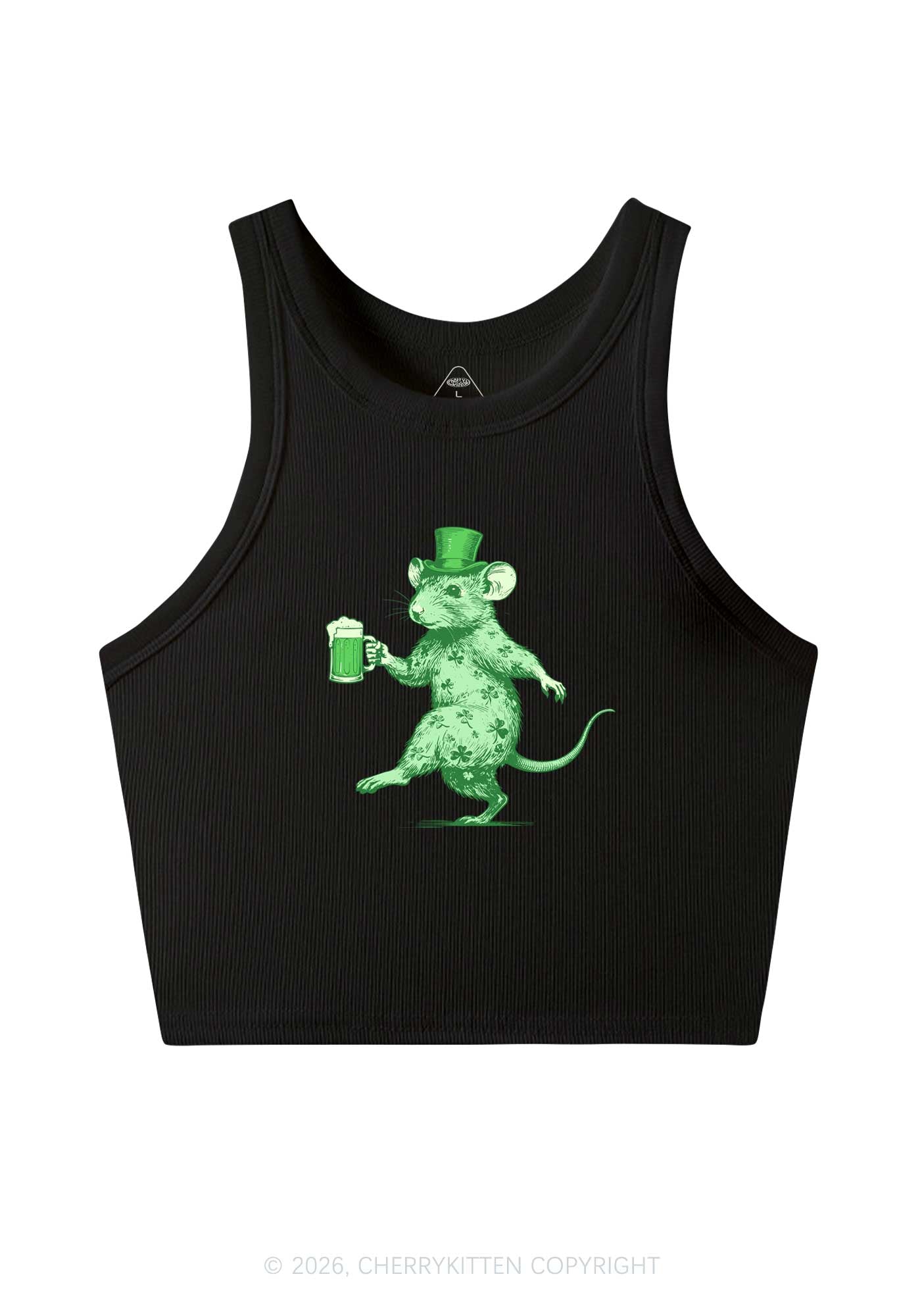 Green Drunk Rat St Patricks Y2K Crop Tank Top Cherrykitten