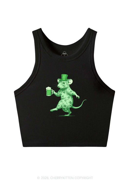 Green Drunk Rat St Patricks Y2K Crop Tank Top Cherrykitten
