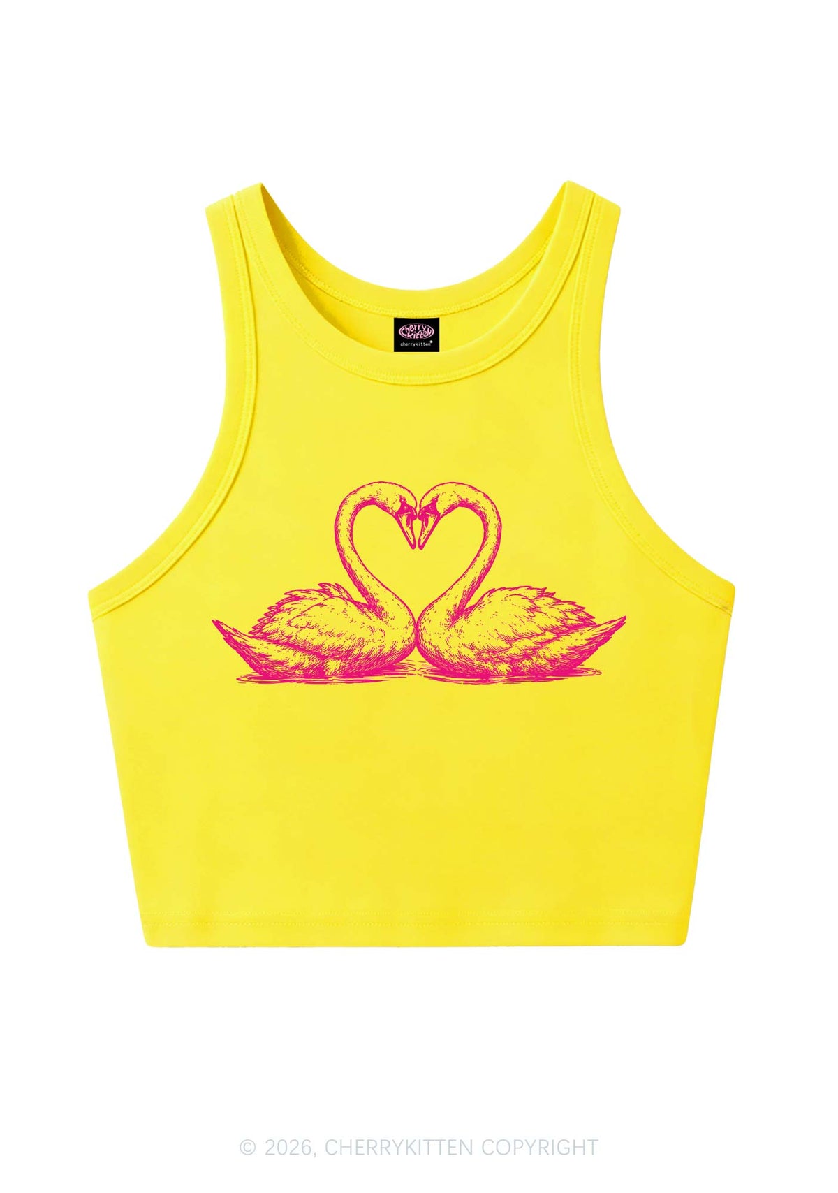 Pink Swans Heart Y2K Crop Tank Top Cherrykitten