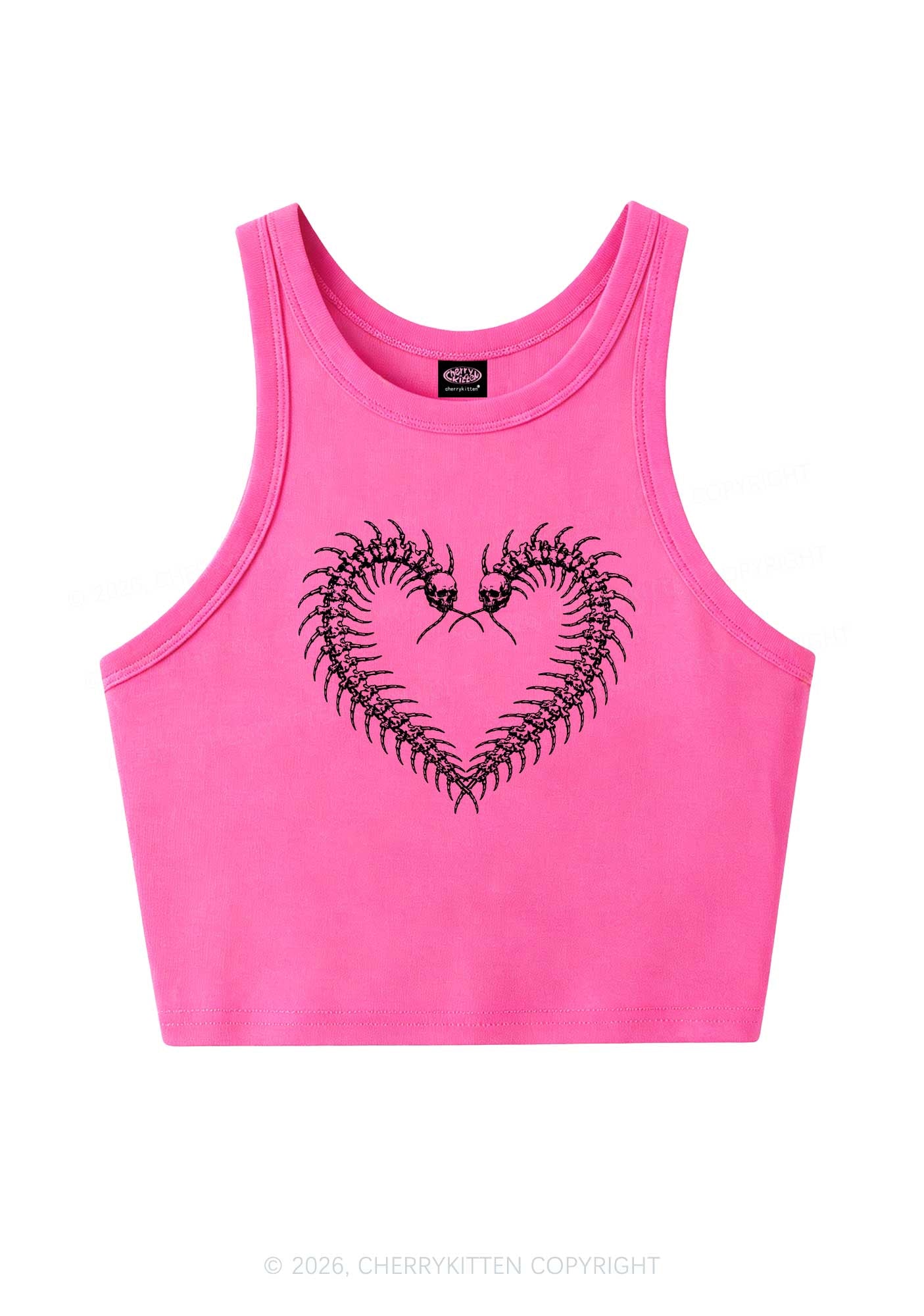 Halloween Centipede Heart Shape Y2K Crop Tank Top Cherrykitten