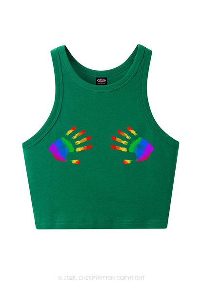 Rainbow Handprint Pride Y2K Crop Tank Top Cherrykitten