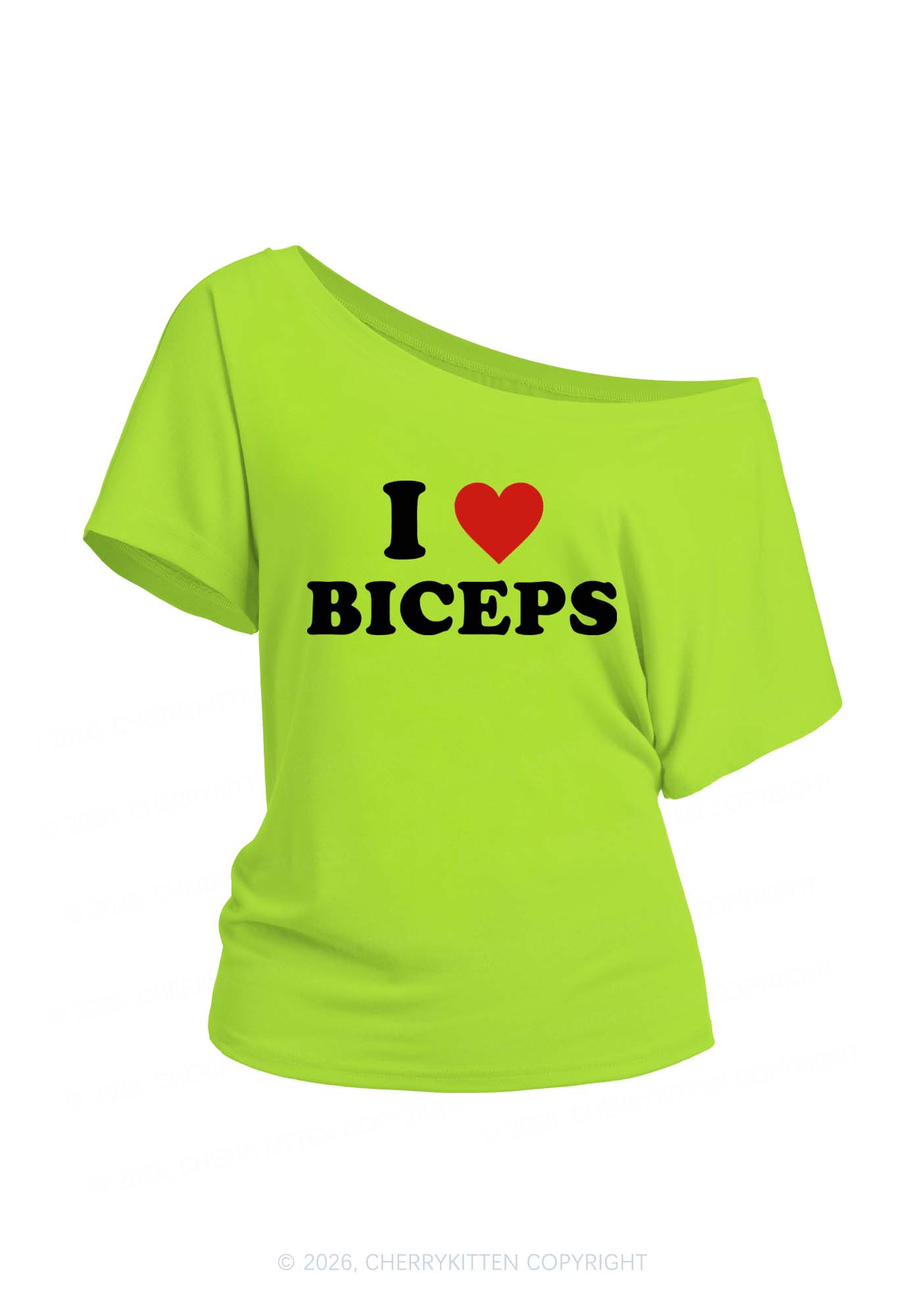 I Love Biceps Y2K Off Shoulder Tee Cherrykitten