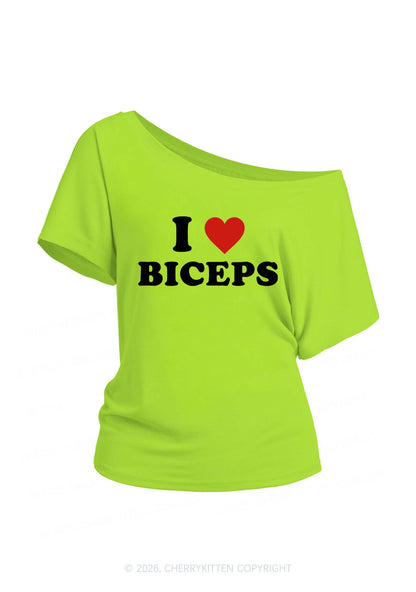 I Love Biceps Y2K Off Shoulder Tee Cherrykitten