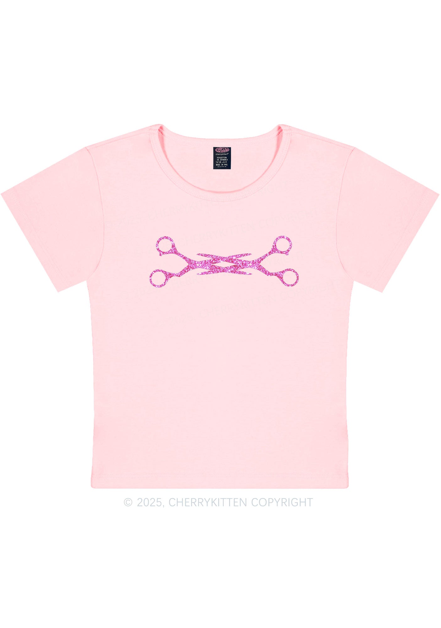 Glitter Pink Scissor Pride Y2K Baby Tee Cherrykitten