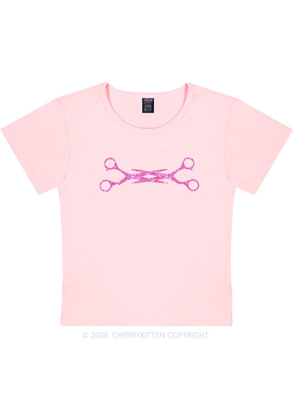 Glitter Pink Scissor Pride Y2K Baby Tee Cherrykitten