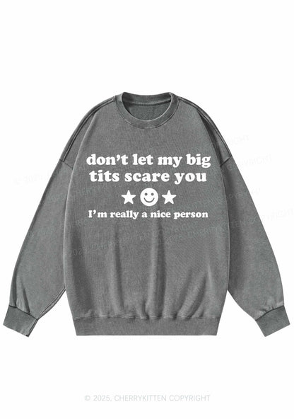 Dont Let My Big Txts Scare You Y2K Washed Sweatshirts Cherrykitten