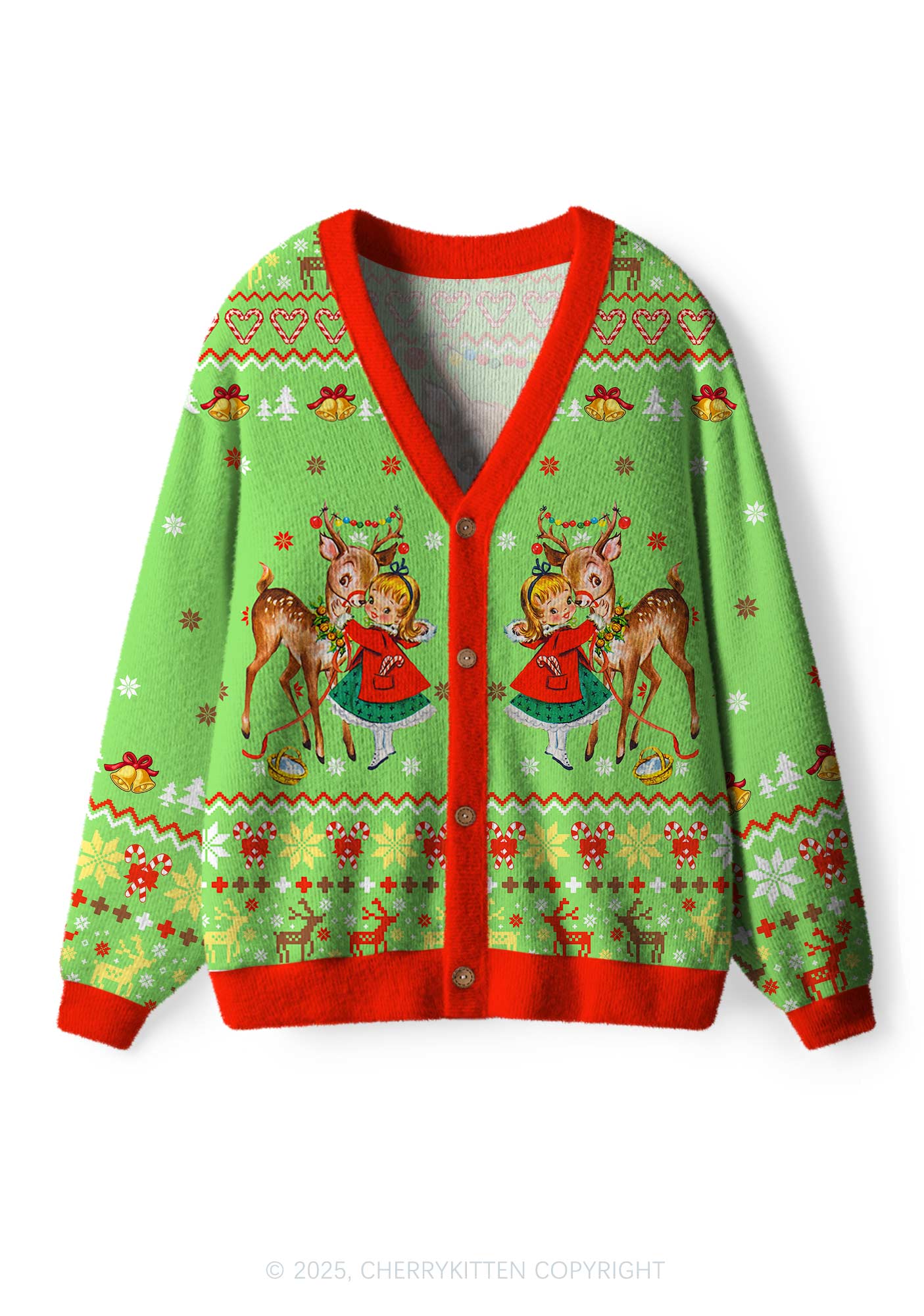 Girl Reindeer Y2K Christmas Cardigan Knit Sweatshirt Cherrykitten