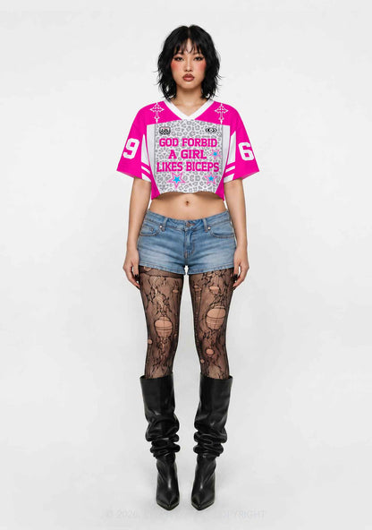 God Forbid Girl Likes Biceps Y2K Crop Sport Jersey Shirts Cherrykitten