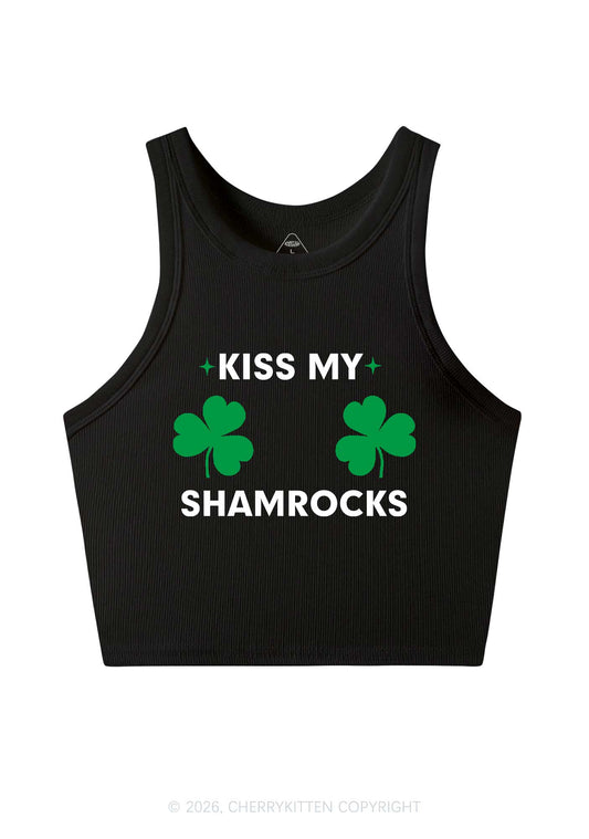 Kiss My Shamrocks St Patricks Y2K Crop Tank Top Cherrykitten