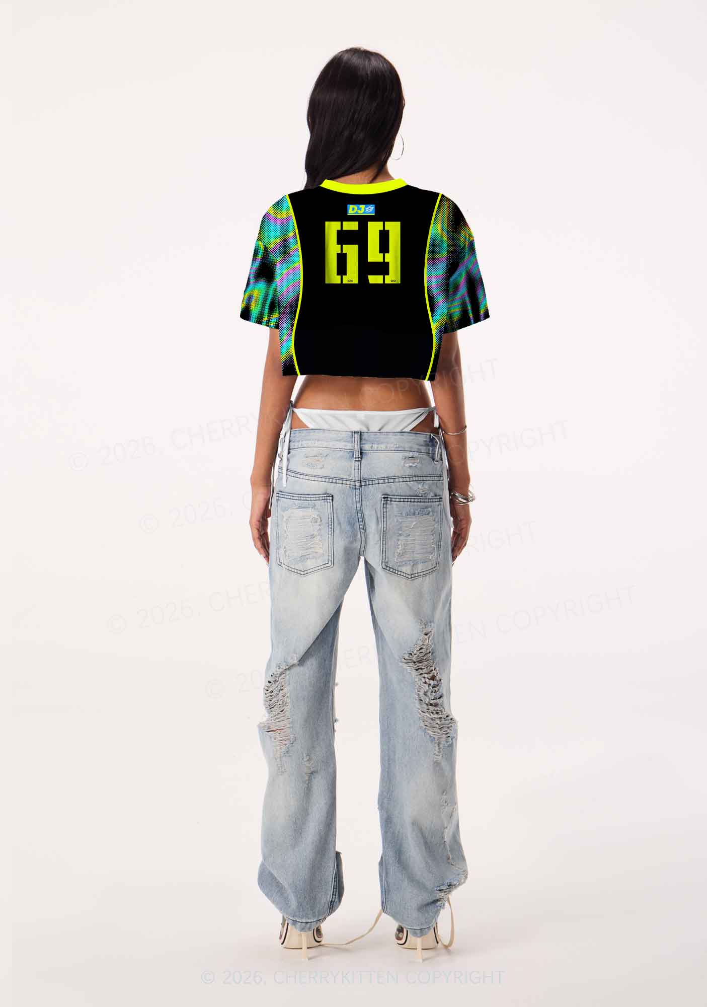 Neon Dibs On The DJ Y2K Crop Sport Jersey Shirts Cherrykitten