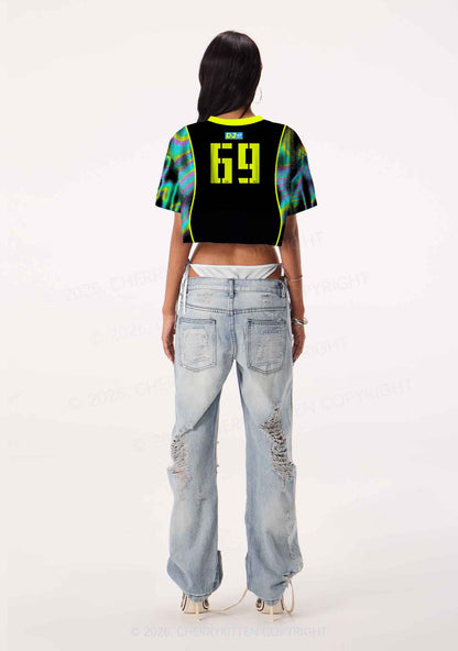 Neon Dibs On The DJ Y2K Crop Sport Jersey Shirts Cherrykitten