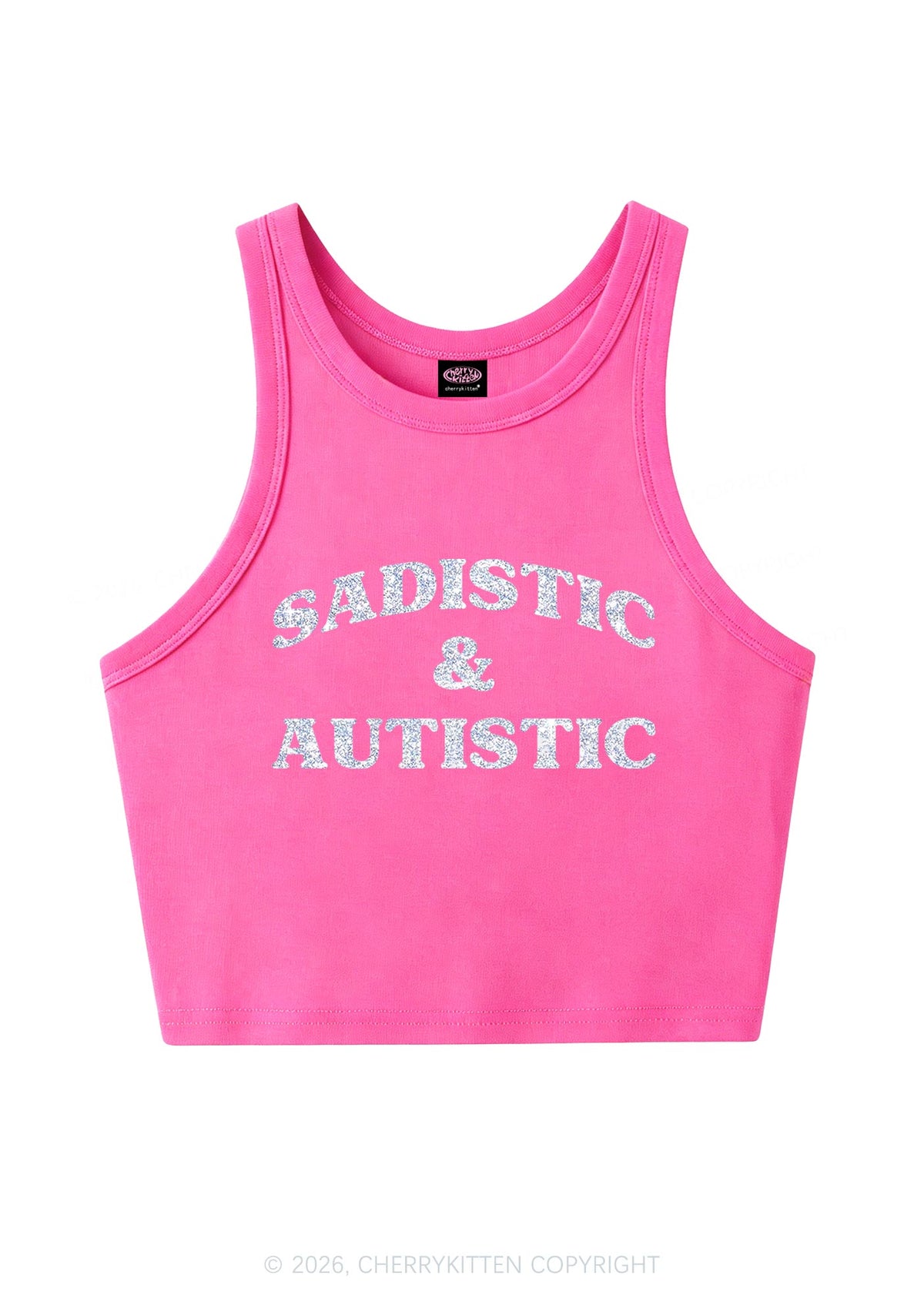Glitter Sadistic And Autistic Y2K Crop Tank Top Cherrykitten