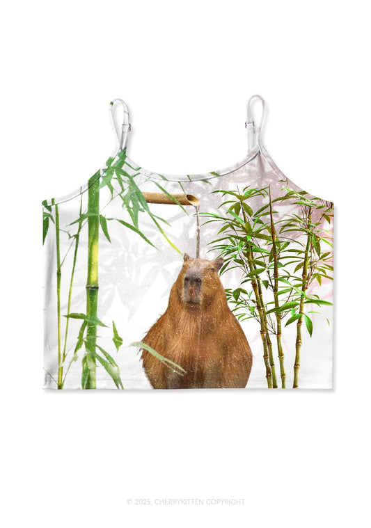 Capybara Bamboo Shower Y2K Print Cami Crop Top Cherrykitten