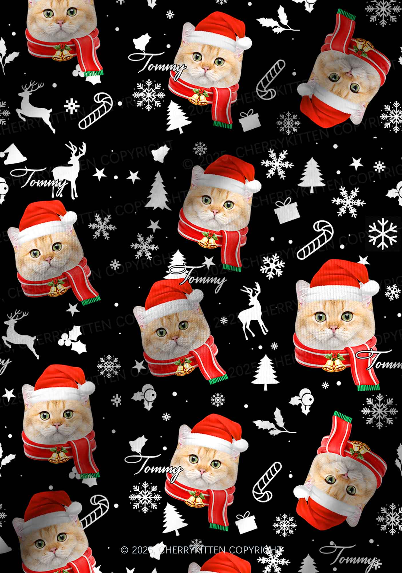 Custom Cat Face Y2K Print Long Sleeve Pajama Set Cherrykitten