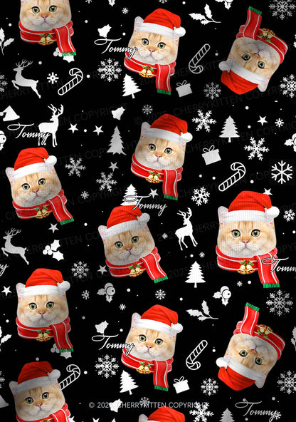 Custom Cat Face Y2K Print Long Sleeve Pajama Set Cherrykitten