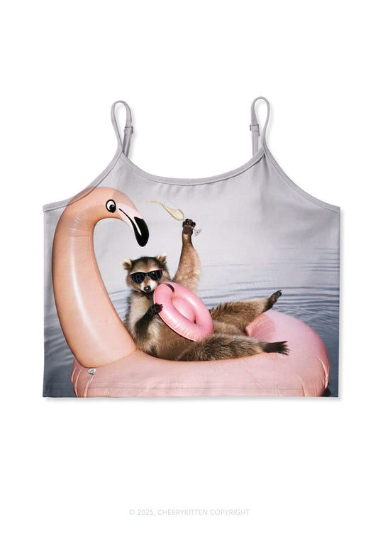Flamingo Raccoon Y2K Print Cami Crop Top Cherrykitten