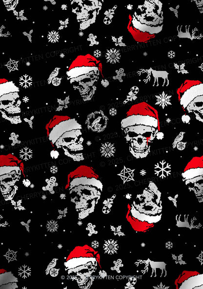 Skull Santa Y2K Print Long Sleeve Pajama Set Cherrykitten