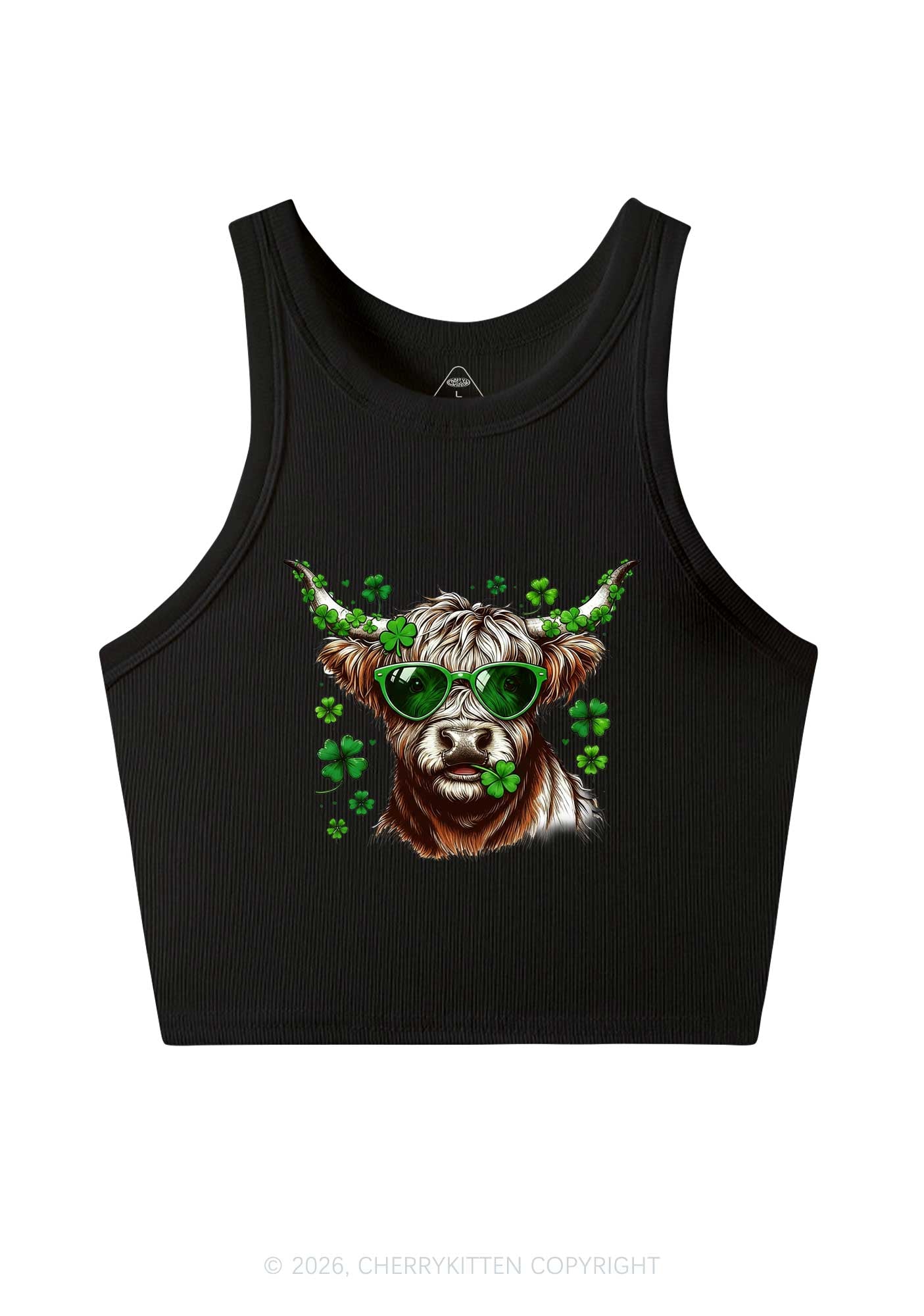 Highland Cow St Patricks Y2K Crop Tank Top Cherrykitten