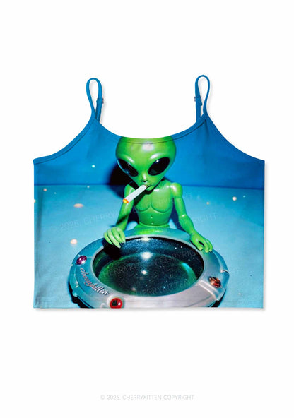 Halloween Alien UFO Ashtray Y2K Print Cami Crop Top Cherrykitten