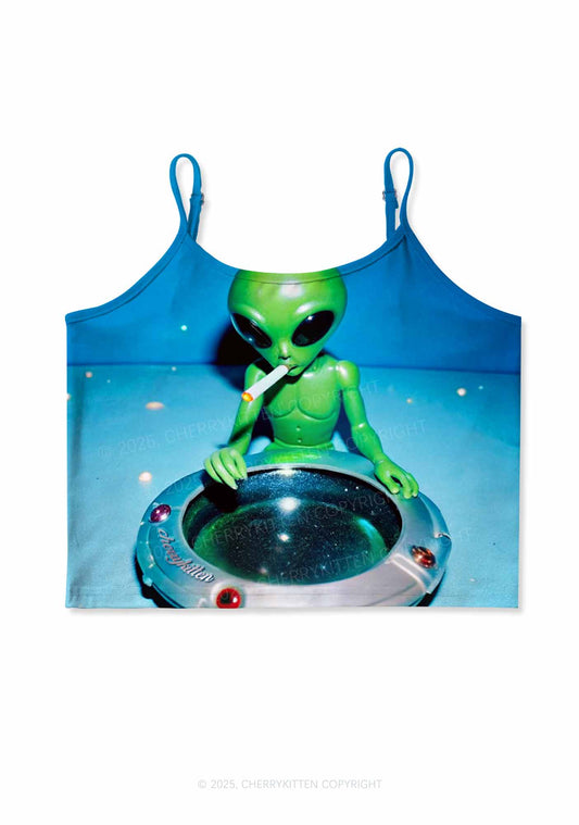 Halloween Alien UFO Ashtray Y2K Print Cami Crop Top Cherrykitten