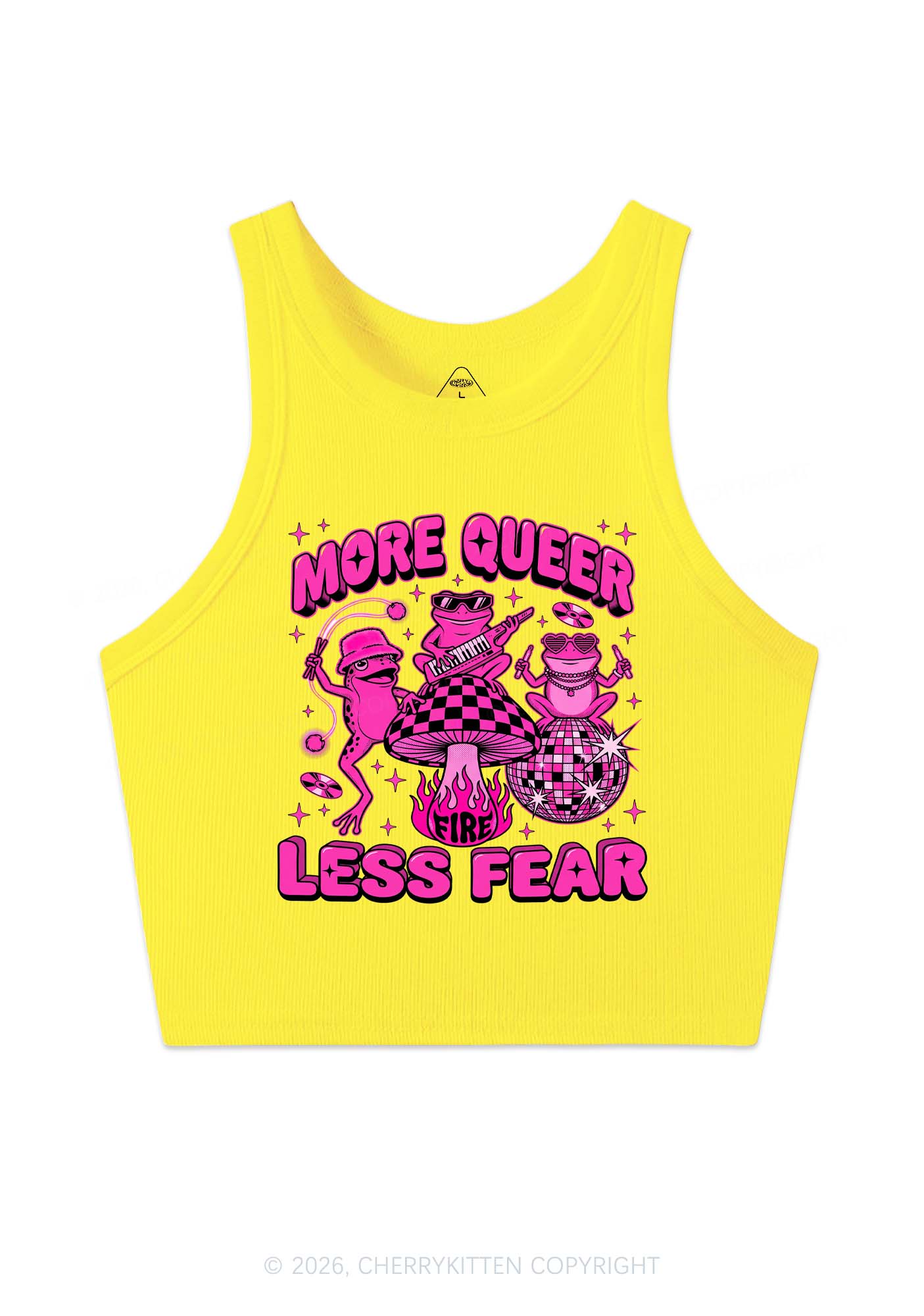 More Queer Less Fear Pride Y2K Crop Tank Top Cherrykitten