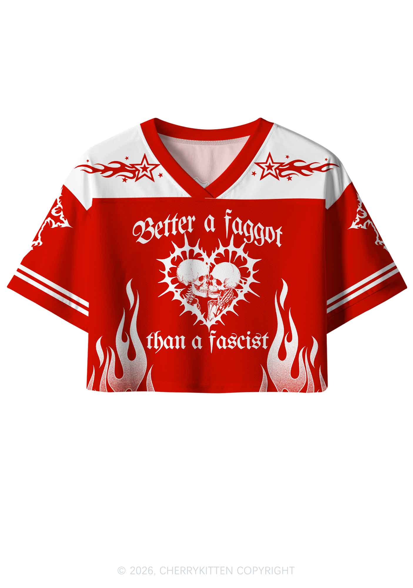 Better Faggot Than Fascist Skull Pride Y2K Crop Sport Jersey Shirts Cherrykitten