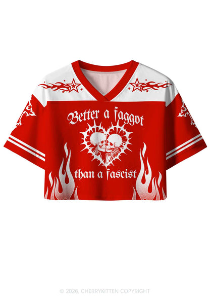 Better Faggot Than Fascist Skull Pride Y2K Crop Sport Jersey Shirts Cherrykitten